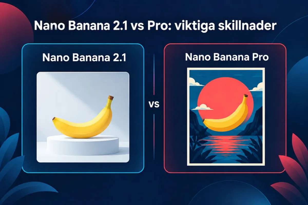 Sida vid sida-jämförelse av Nano Banana 2.1 och Nano Banana Pro: billigare vardagsmodell mot detaljfokuserad professionell modell