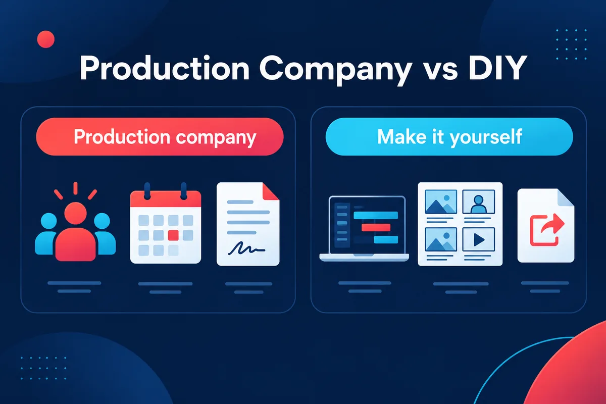 Two routes side by side: hiring an explainer video production company versus making the video yourself with a self-serve tool.