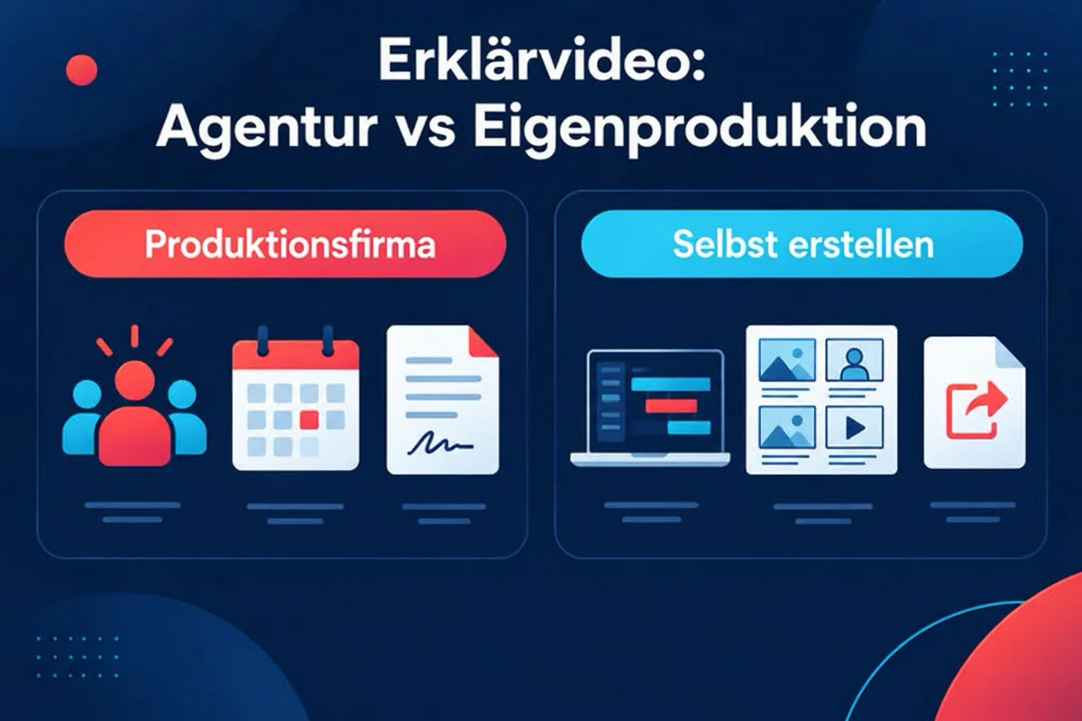 Zwei Wege zum Erklärvideo im Vergleich: eine Produktionsfirma beauftragen oder das Video mit einem Tool selbst erstellen.