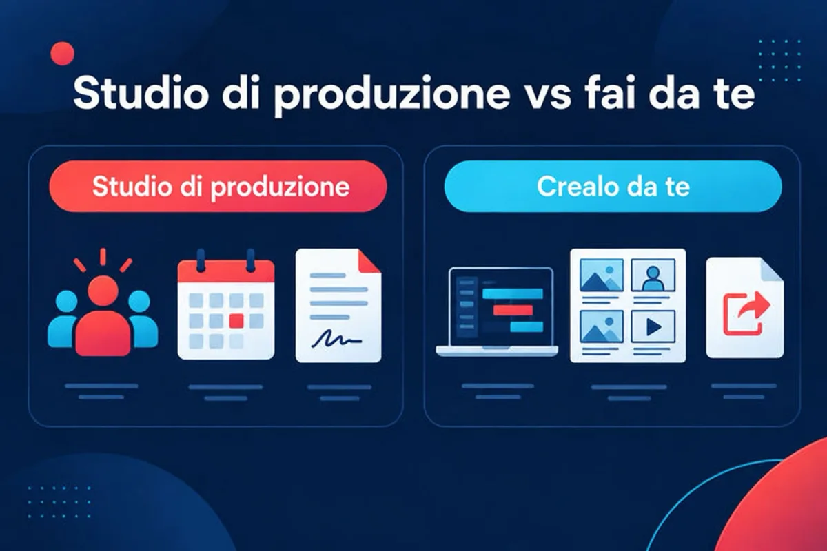 Due modi per realizzare un video esplicativo a confronto: affidarsi a uno studio di produzione oppure crearlo in autonomia con uno strumento dedicato.