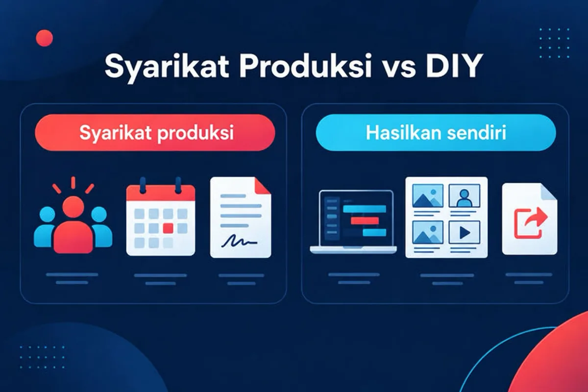 Dua laluan bersebelahan: mengupah syarikat produksi explainer video berbanding menghasilkan video sendiri dengan alat layan diri.