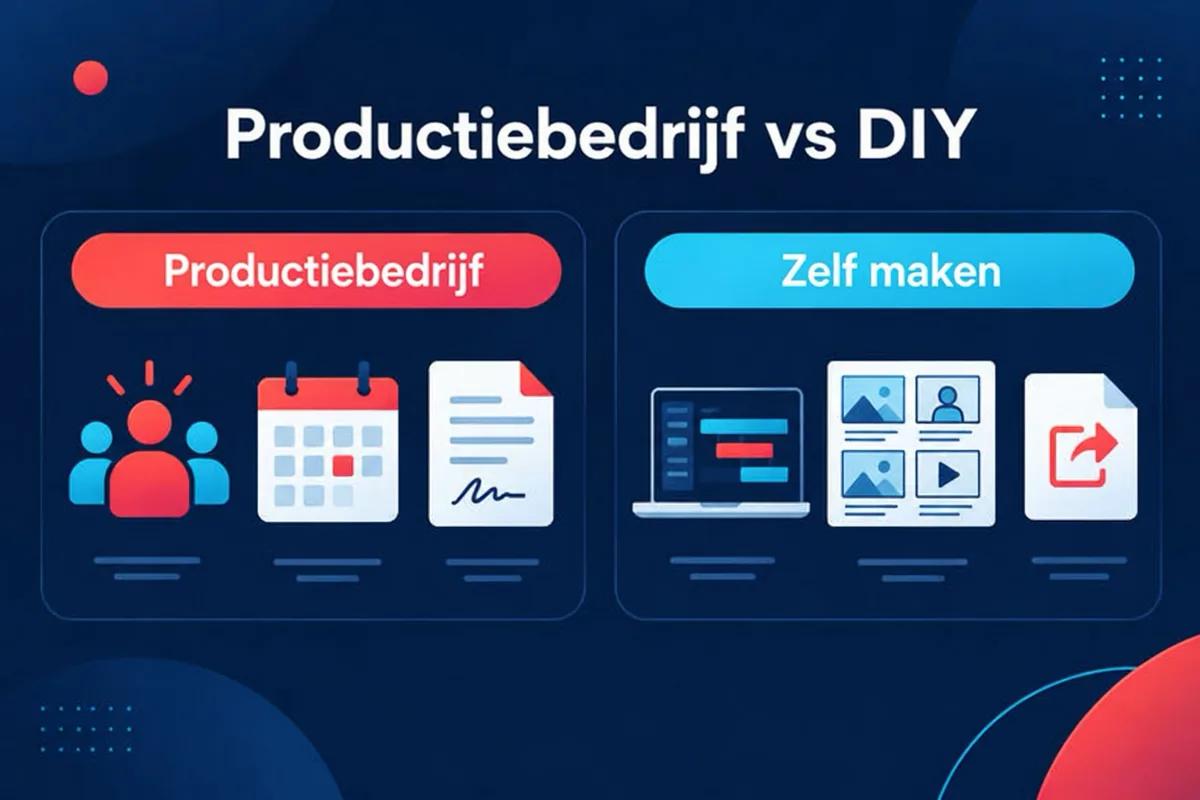 Twee routes naast elkaar: een productiebedrijf voor explainer video's inhuren versus de video zelf maken met een selfservice-tool.