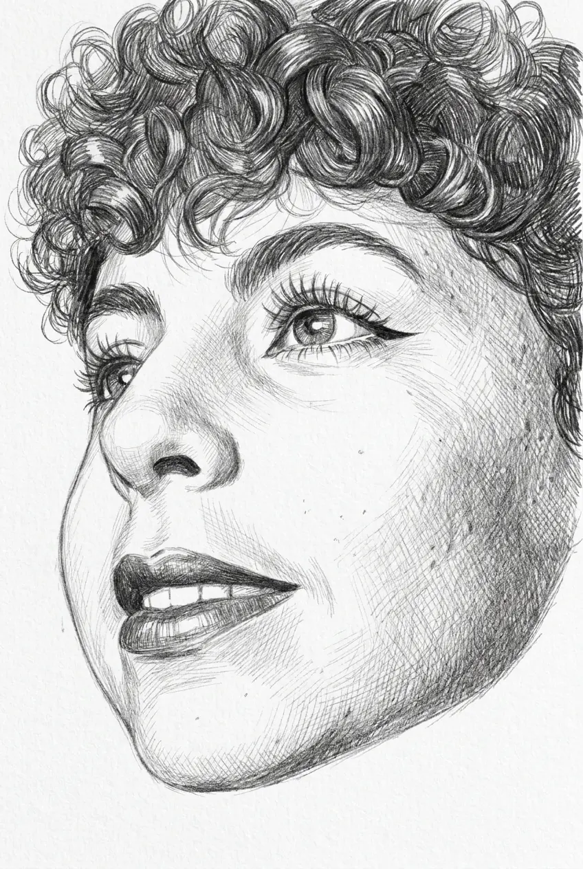 The same portrait redrawn as a graphite pencil sketch by the AI photo editor