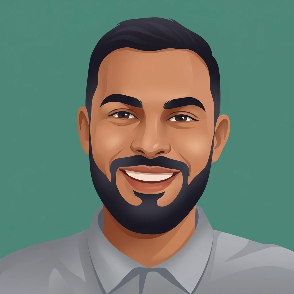 Illustrated avatar of a smiling bearded man, ready to reuse across profiles