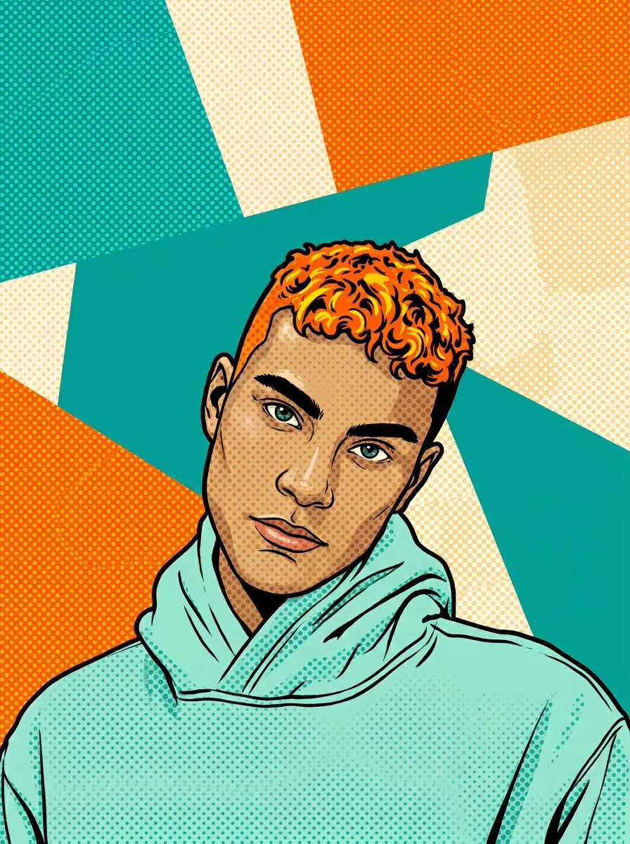 Pop art portrait with halftone dots and bold outlines made with an image template