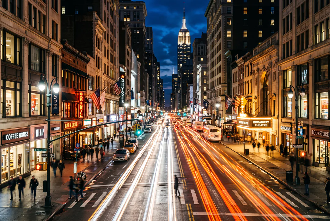 City street at night with long light trails, made at 2K