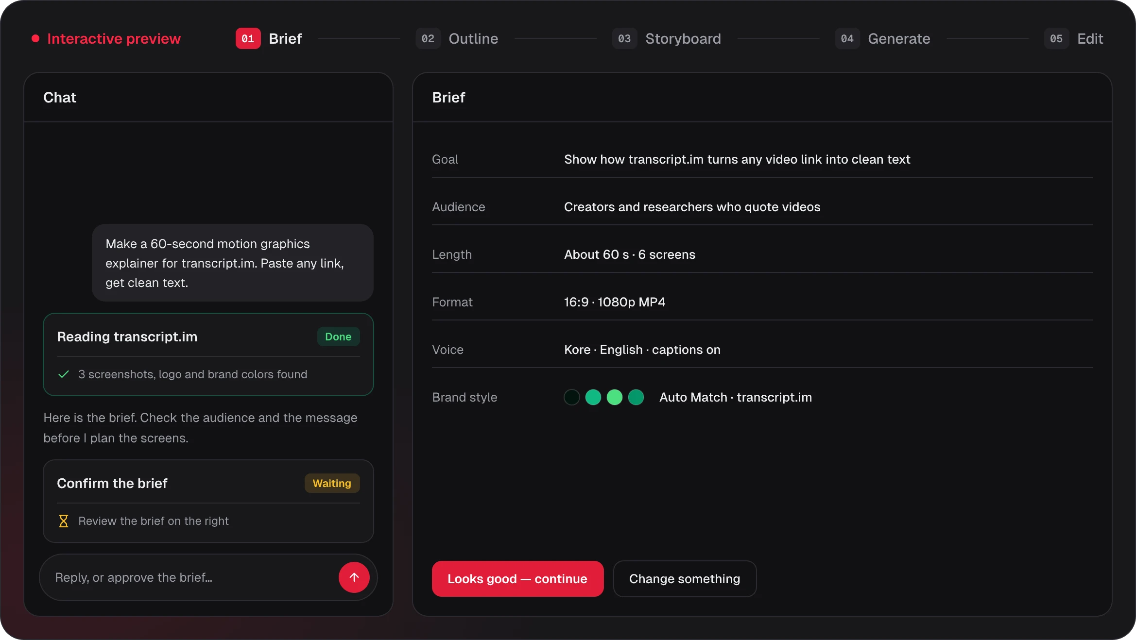 ধাপ 1, বিবরণ: Potto transcript.im পড়ে নিশ্চিত করার জন্য একটি বিবরণের খসড়া করে