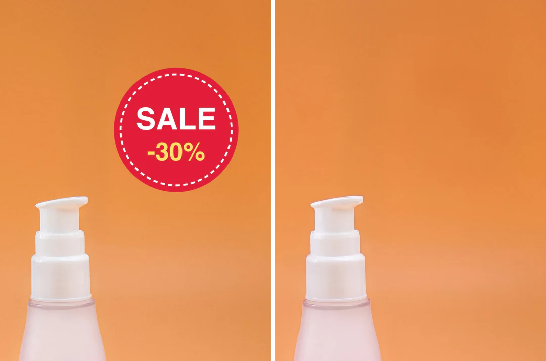 Skincare bottle photo cleaned of a sticker mark