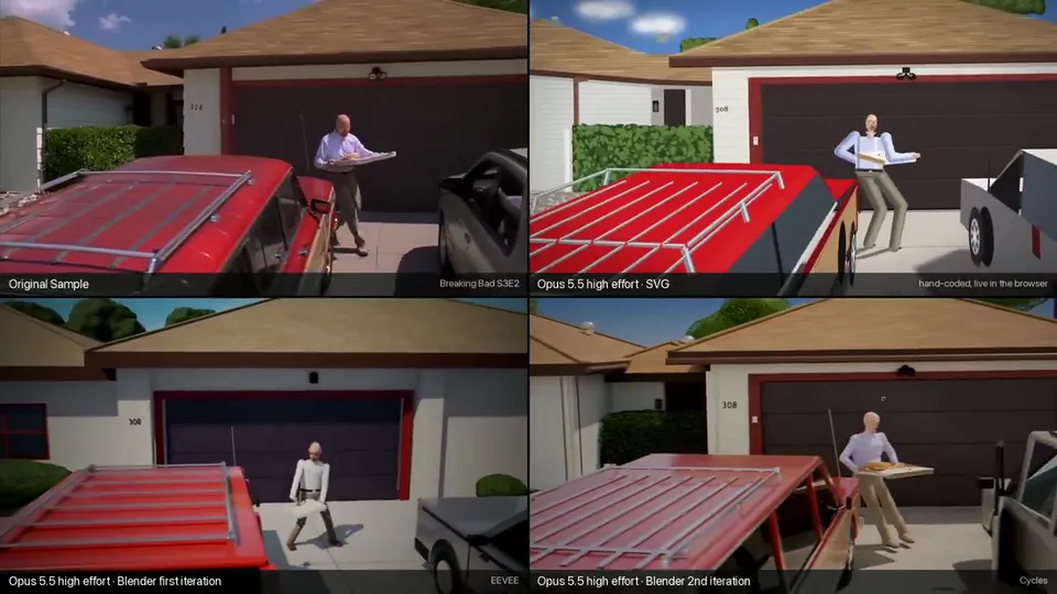Four-Way Rendering Comparison of One Scene, Original video
