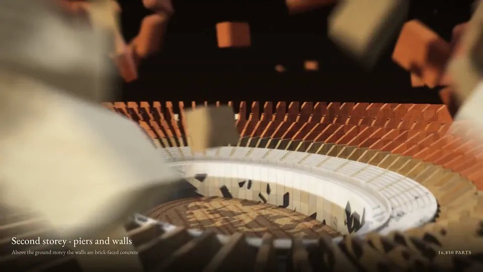 Assemble a multi-storey arcaded building part by part, Original video