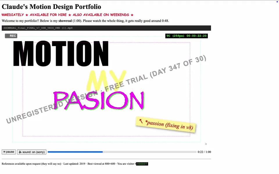Deliberately Terrible Motion Showreel, Original video