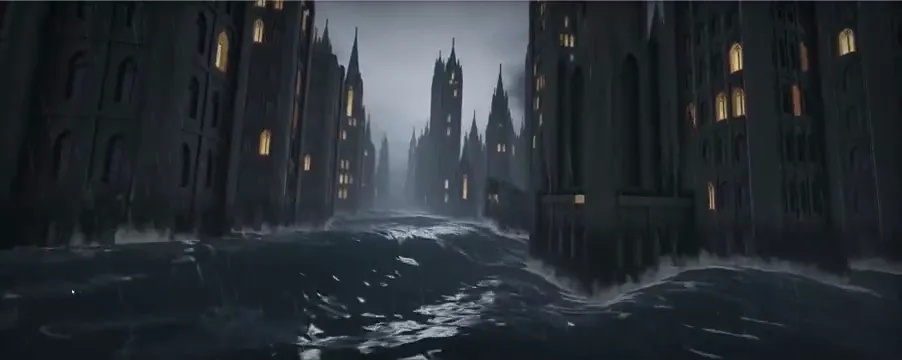 Flooded tower city (raymarched flooded city), Original video