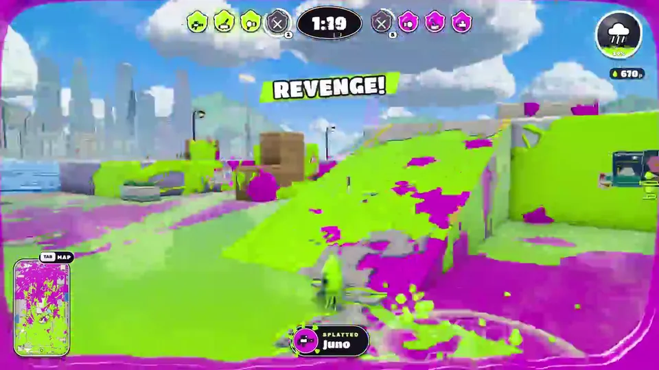 Splatoon-style ink shooter on a seaside boardwalk map autor: JaydenDavisNC