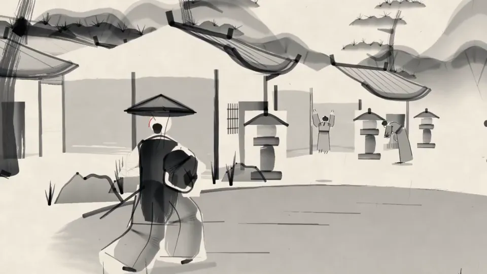 Sumi E Ink Samurai Short in a Bamboo Forest, Original video