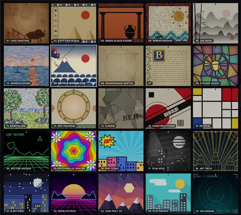 Tiny Figure Swinging Across an Art Style Mosaic, Original video