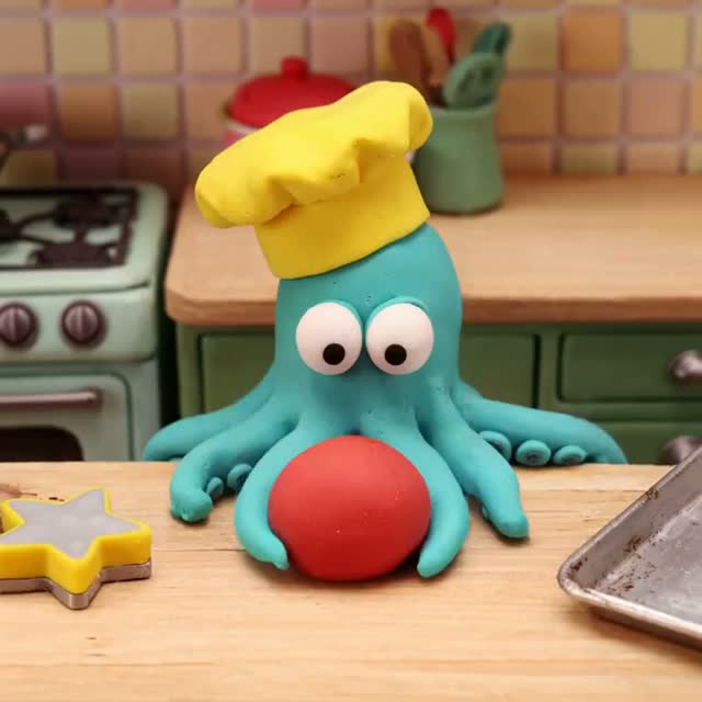 Chef Octopus Makes Red Star Shaped Cookies