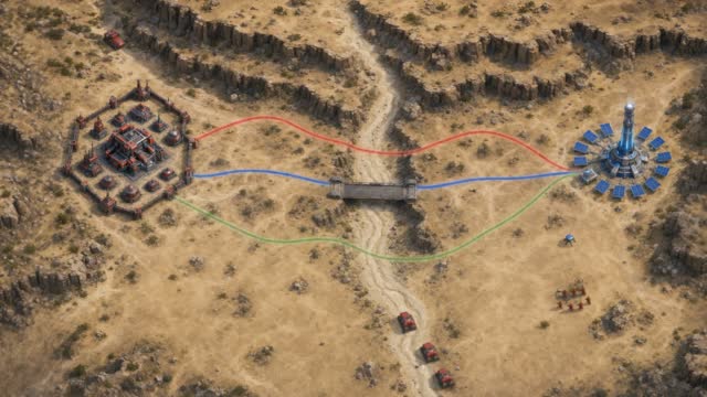 Red and Blue Vehicles Clash in a Desert Battle